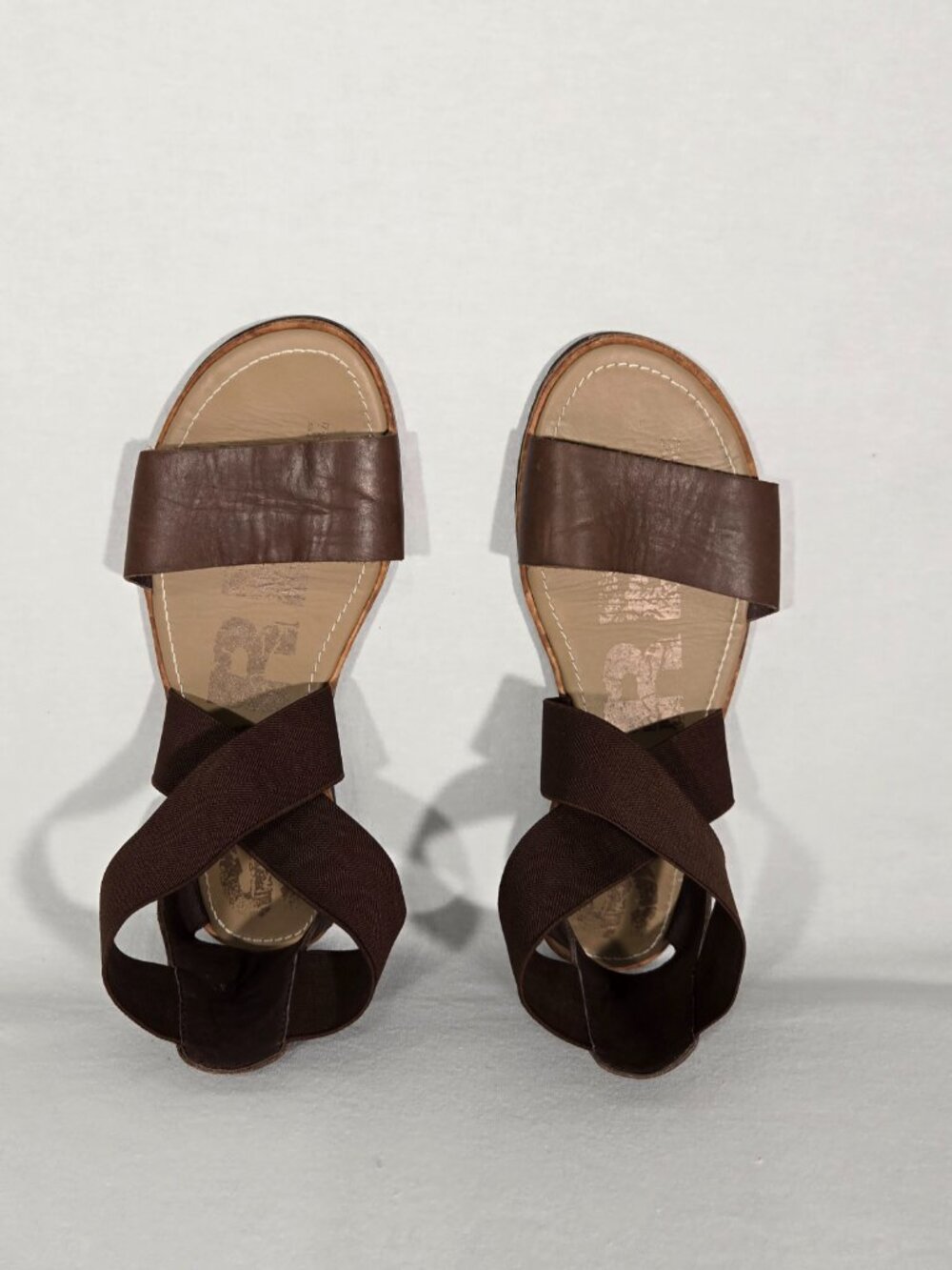 SOREL Ella BOHO Brown Leather & Elastic Gore Straps Gladiator Sandal Women Sz. 8 - Picture 7 of 17